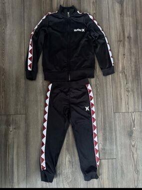 Hurley Black Track Jacket & Pants Set with Red Triangle Trim